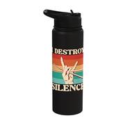 I Destroy Silence Drummer Music Hand Sign Stainless Steel Insulated Water Bottle