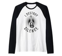 I Destroy Silence - Musician Instrument Vintage Ukulele Raglan Baseball Tee