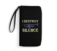 I Destroy Silence Trumpet Women's Clutch Wallet Bifold Wristlet Long Purse Card Holder Handbag