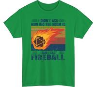 I Didn’t Ask How Big the Room Is I Said I Cast Fireball Design T-Shirt with Vintage RPG Style, Retro Colors and Flaming D20 Dice, Ideal for Fantasy Game Fans and Bold Tabletop Statement Design