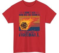 I Didn’t Ask How Big The Room is I Said I Cast Fireball Design T-Shirt with Vintage RPG Style, Retro Colors and Flaming D20 Dice, Ideal for Fantasy Game Fans and Bold Tabletop Statement Design Red