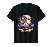 I Dig Halloween Funny Skeleton Creepy Graveyard Moon Design T-Shirt