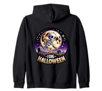I Dig Halloween Funny Skeleton Creepy Graveyard Moon Design Zip Hoodie