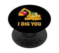 I Dig You Cute Dino Excavator Kids Valentine Boy PopSockets Adhesive PopGrip