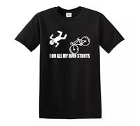 I Do All My Own Stunts Funny Men T-Shirt Bicycle Bike Birthday Gift Top Tee(Black,L)