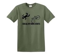 I Do All My Own Stunts Funny Men T-Shirt Bicycle Bike Birthday Gift Top Tee(Military Green,L)