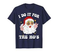 I do It for The Hos Groovy Santa with Glasses T-Shirt, Men, Navy Blue, 3X-Large