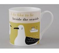 I do like to be beside the seaside Large Bone China Mug decorated in Stoke on Trent, England (olive)