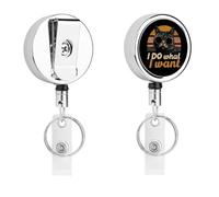 I Do What I Want Cat Cute Retractable Metal ID Badge Holder Reel Clip Keychain for Office Work