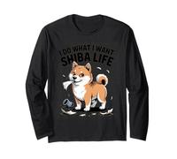 I Do What I Want - Shiba Life Retro Cartoon Dog Long Sleeve T-Shirt