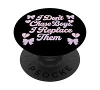I Don’t Chase Boys Quote Design with Bows and Hearts PopSockets Adhesive PopGrip