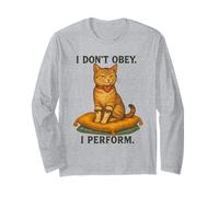 I Don’t Obey Perform Sarcastic Regal Cat Vintage Graphic Long Sleeve T-Shirt