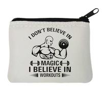 I Don't Believe in Magic I Believe in Workouts Neoprene Coin Purse Pouch 10x11cm White