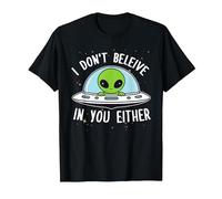 I Don't Believe in You Either Cute Green Alien T-Shirt, Men, Black, 5X-Large