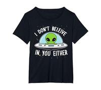 I Don't Believe in You Either Cute Green Alien T-Shirt, Women's Plus, Black, 5X