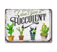 I Don't Give A Fucculent Vintage Metal Signs Funny Cactus Decor Tin Painting Motivational Art Poster Gardening Tin Sign for Garden Yard Club Outdoor Home Bar Pub 8x12 in