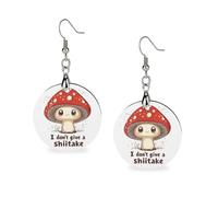 I Don't Give A Shiitake Women's Drop Earrings Wooden Dangle Pendant with Stud Hoop Jewellery Gifts