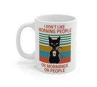 I Don't Like Morning People Cat Coffee Mug - Humorous Gift for Cat Lovers Who Hate Mornings