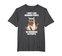 I Don't Like Morning People Funny Sarcastic Coffee Cat T-Shirt, Men's Big and Tall, Dark Heather Grey, 5X Tall