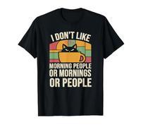 I Don't Like Mornings Cranky Introverted Kitten Drinks Value Graphic T-Shirt, Men, Black, S