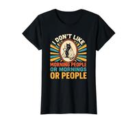 I Don't Like Mornings Funny Caffeine Loving Cat Drinks Value Graphic T-Shirt, Women, Black, M
