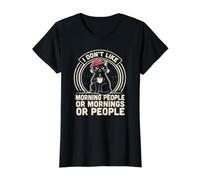 I Don't Like Mornings Funny Sleepyhead Cat Drinks Lover Value Graphic T-Shirt, Women, Black, S