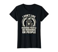 I Don't Like Mornings Retro Sleepy Feline Roasts Humor Value Graphic T-Shirt, Women, Black, M
