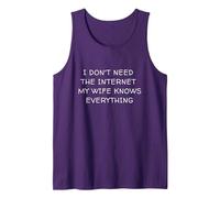 I Don't Need The Internet My Wife Knows Everything Apparel Tank Top, Men, Purple, Medium