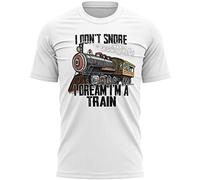 I Dont Snore I Dream Im A Train T Shirt, Funny Train Spotter Gifts for Dad, Birthday Gifts for Steam Train Drivers, Mens Railway Tee, L, White