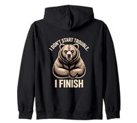I Don't Start Trouble I Finish Grizzly Bear Zip Hoodie