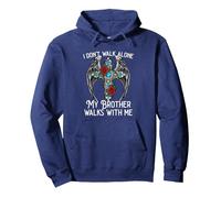 I don't walk alone My Brother walks with me remembrance loss Pullover Hoodie, Adult Unisex, Navy Blue, Small