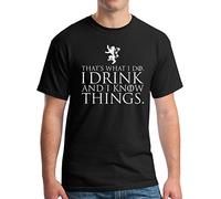 I Drink and I Know Things T-Shirt - Funny Tyrion Lannister GoT Tee - Vintage Print - Black - Large
