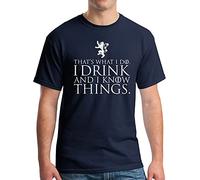 I Drink and I Know Things T-Shirt - Funny Tyrion Lannister GoT Tee - Vintage Print - Blue - XL