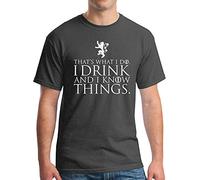 I Drink and I Know Things T-Shirt - Funny Tyrion Lannister GoT Tee - Vintage Print - gray - Medium