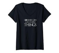 I Drink Gin And I Know Things - funny ladies slogan t-shirt V-Neck T-Shirt