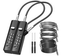 I-EASYDWW 4-Digit Combination Cable Luggage Lock with 3 Interchangeable Steel Cables (9"/24"/47") - for Bike, Backpack, Gym, Cabinet, Gate (Black, 2 Pack)
