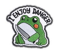 I Enjoy Danger Patch, Cute Green Frog with Knife Tactical Embroidery Morale Patch, Hook and Loop for Backpack, Hoodie, Hat, Dog Harness, Military Uniform, Funny Cute But Deadly Meme Badge Gifts