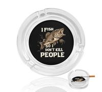I Fish So I Don't Kill People Round Glass Ashtray Washable Simple Ash Trays