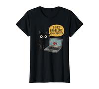 I Fix Problems You Created Funny Cat Tech IT Value Graphic T-Shirt, Women, Black, S