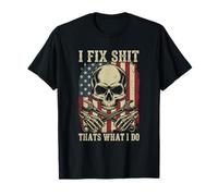 I Fix Shit Thats What I Do Mechanic Funny Patriotic US Flag T-Shirt