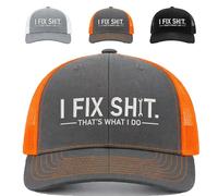 I Fix Shit Trucker Hat - Funny Mechanic & Fixer Cap, Premium Embroidered Trucker Hat, Adjustable Breathable Casual Wear (Orange)