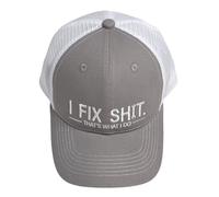 I Fix Shit Trucker Hat, Funny Mechanic Handyman Baseball Cap, Humorous Novelty Gift for Dad Contractor Car Guys Repair Lovers Daily Outdoor Wear (White)