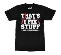 I Fix Stuff Funny Handyman Tee - Men - L - Black - Fixer Humour Shirt - Mechanic Joke Tools Tee - Gift Top for Father’s Day Husband or Boyfriend