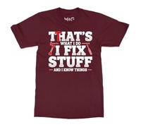 I Fix Stuff Funny Handyman Tee - Men - L - Maroon - Fixer Humour Shirt - Mechanic Joke Tools Tee - Gift Top for Father’s Day Husband or Boyfriend