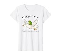 I Flappeth Away from Thine Nonsense Funny Frog Meme Value Graphic T-Shirt, Women, White, XL