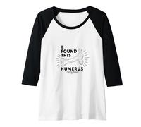 I Found This Humerus: Punny Bones Anatomy Joke Raglan Baseball Tee, Women, Black/White, XXL