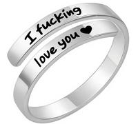 I Fucking Love You Ring, Open Adjustable Stainless Steel Spiral Wrap Twist Engraved Promise Rings, Love Hope Heart Jewelry Gift for Women and Men (Silver)