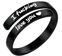 I Fucking Love You Ring, Open Adjustable Stainless Steel Spiral Wrap Twist Engraved Promise Rings, Love Hope Heart Jewelry Gift for Women and Men (Black)