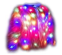 i-furzone Faux Fur Led Jacket Light up Winter Coat for Halloween Xmas Party Costume Plus Size 6XL (Medium, Pink)