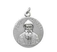I G J Saint Charbel Medal - Saint Charbel Makhlouf Catholic Pendant, 18mm Round, Silver Plated Brass, Made in Italy